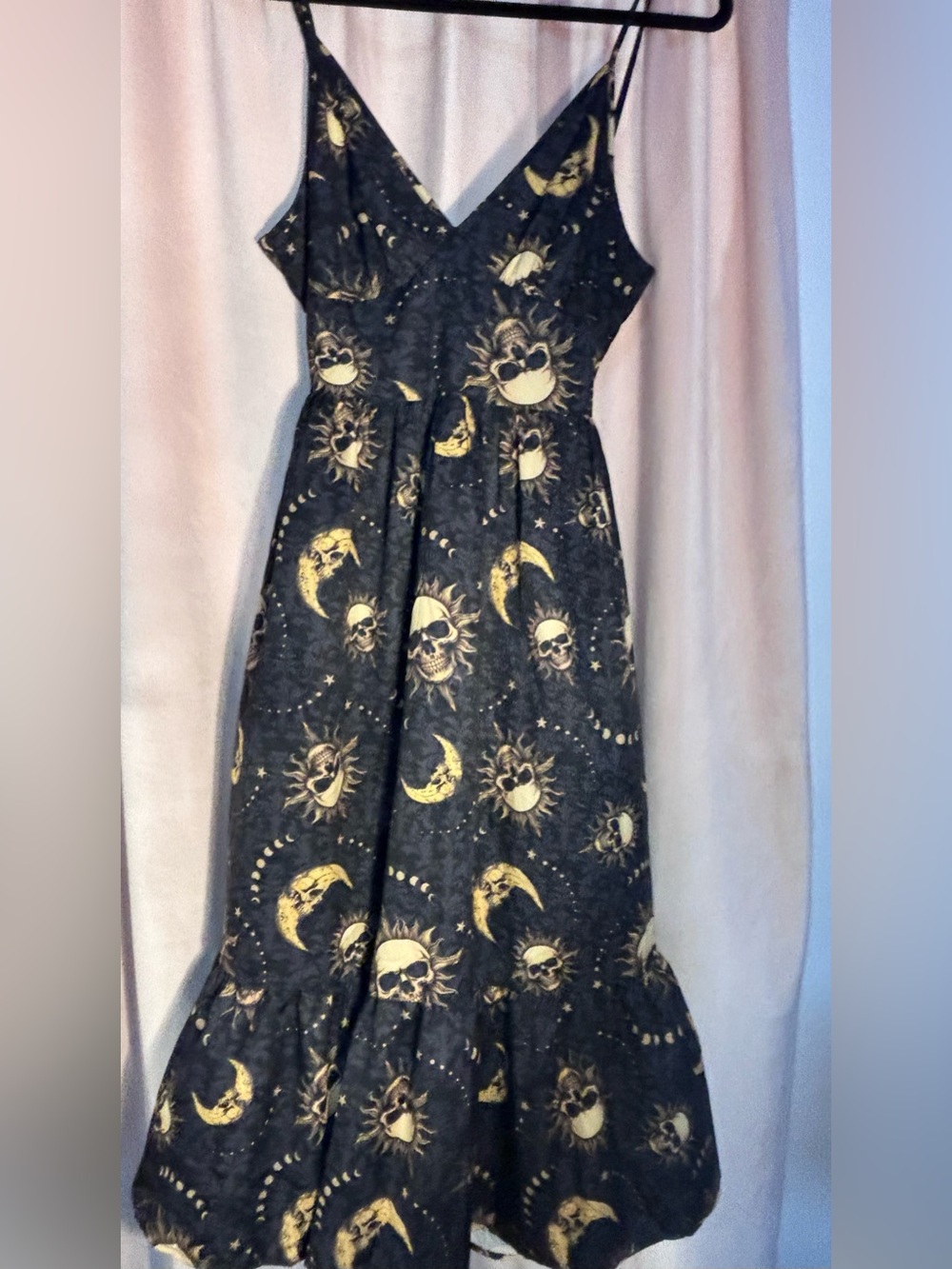 Celestial Skulls Dress Black & Gold - Open Back